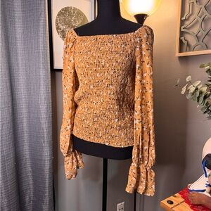 Grace & Lace Brown Floral Smocked Blouse